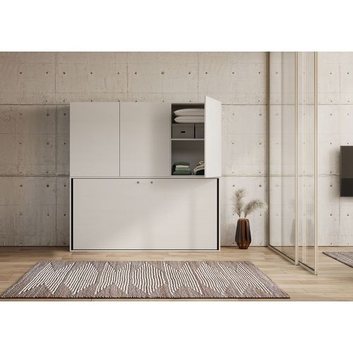 Armoire Lit Escamotable Horizontal 1 Couchage 85 Kando Avec Matelas Composition D Frêne Blanc