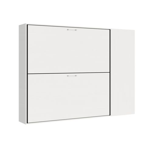 Armoire Lit Escamotable Horizontal Superposé 2 Couchages 85 Kando Avec Matelas Comp.h Frêne Blanc