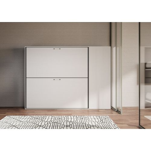 Armoire Lit Escamotable Horizontal Superposé 2 Couchages 85 Kando Avec Matelas Comp.h Frêne Blanc
