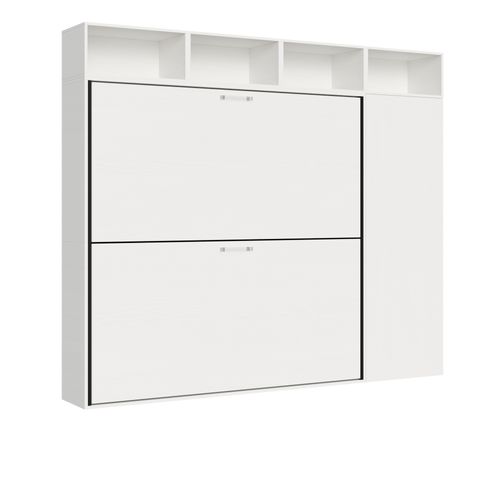 Armoire Lit Escamotable Horizontal Superposé 2 Couchages 85 Kando Avec Matelas Comp.i Frêne Blanc