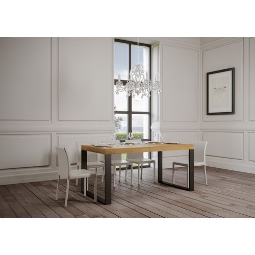 Table Extensible 90x200/304 Cm Tecno Chêne Nature Cadre Anthracite