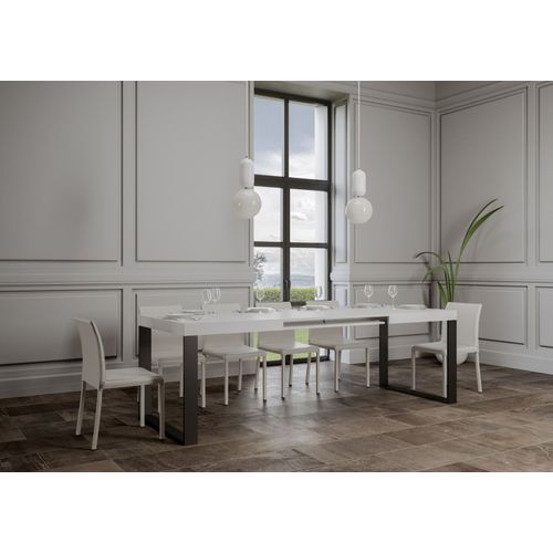 Table Extensible 90x200/460 Cm Tecno Frêne Blanc Cadre Anthracite
