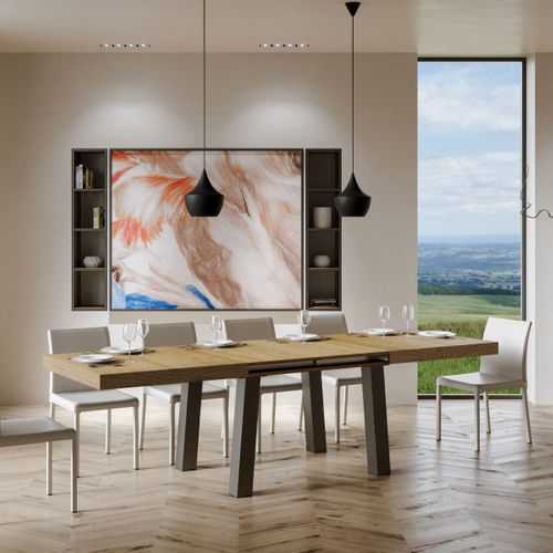 Table Extensible 90x200/304 Cm Bridge Chêne Nature Cadre Anthracite