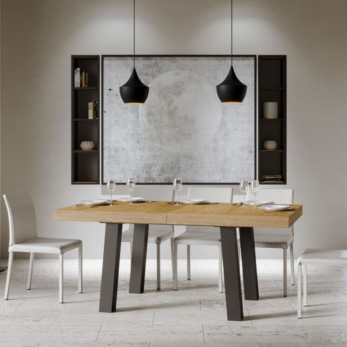 Table Extensible 90x200/304 Cm Bridge Chêne Nature Cadre Anthracite