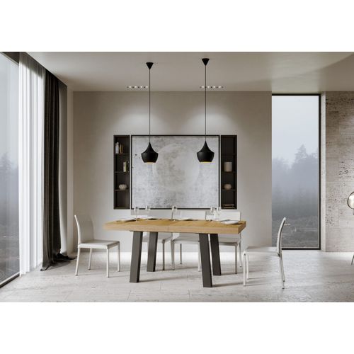 Table Extensible 90x200/304 Cm Bridge Chêne Nature Cadre Anthracite