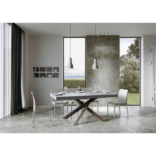 Table Extensible 90x200/304 Cm Volantis Gris Béton Cadre 4/c