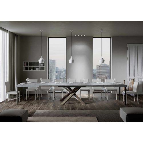 Table Extensible 90x200/460 Cm Volantis Gris Béton Cadre 4/c