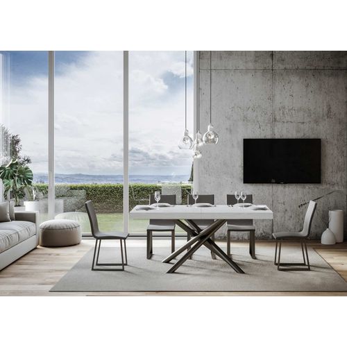 Table Extensible 90x200/304 Cm Famas Frêne Blanc Cadre Anthracite