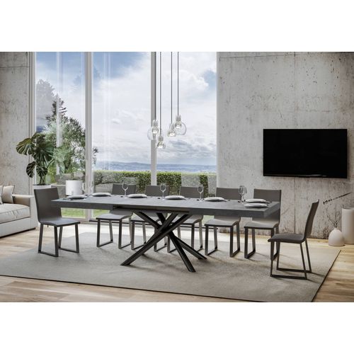 Table Extensible 90x200/460 Cm Famas Gris Béton Cadre Anthracite