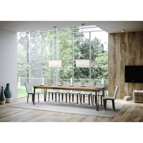 Table Extensible 90x200/304 Cm Rio Chêne Nature Cadre Anthracite