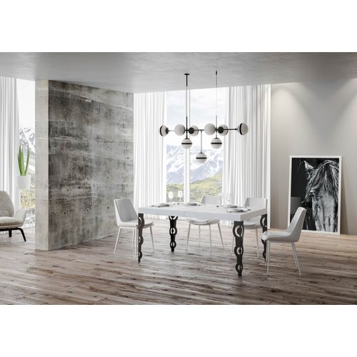 Table Extensible 90x200/304 Cm Karamay Frêne Blanc Cadre Anthracite