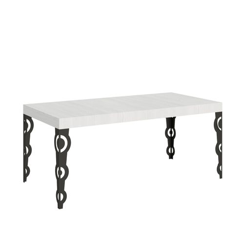 Table Extensible 90x200/304 Cm Karamay Frêne Blanc Cadre Anthracite