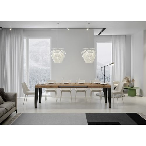 Table Extensible 90x200/304 Cm Flame Chêne Nature Cadre Anthracite