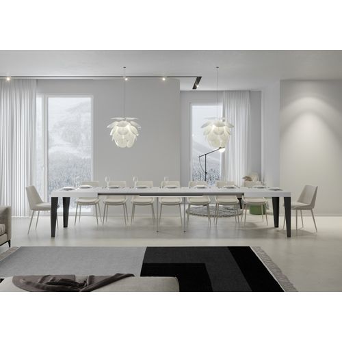 Table Extensible 90x200/460 Cm Flame Frêne Blanc Cadre Anthracite