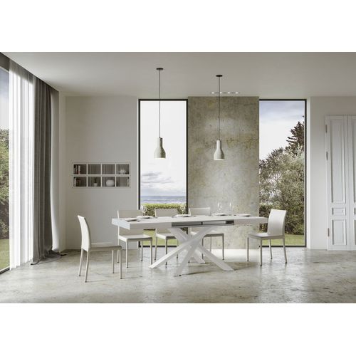 Table Extensible 90x120/224 Cm Volantis Frêne Blanc Cadre Blanc
