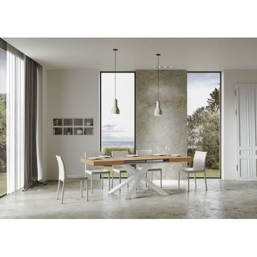 Table Extensible 90x120/224 Cm Volantis Chêne Nature Cadre Blanc