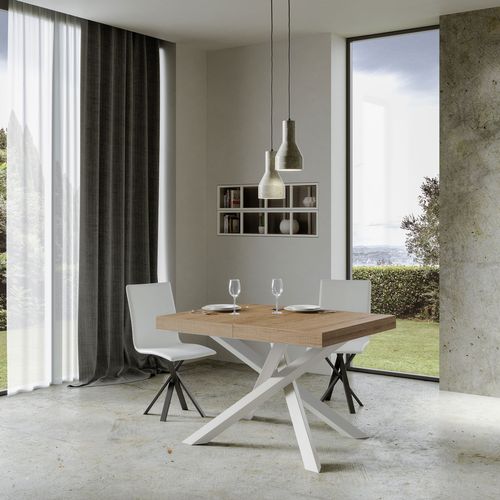Table Extensible 90x120/224 Cm Volantis Chêne Nature Cadre Blanc