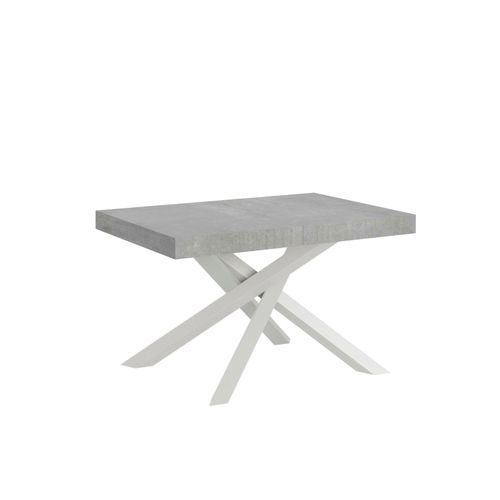Table Extensible 90x120/224 Cm Volantis Gris Béton Cadre Blanc