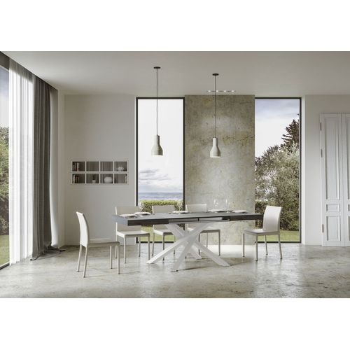 Table Extensible 90x140/244 Cm Volantis Gris Béton Cadre Blanc