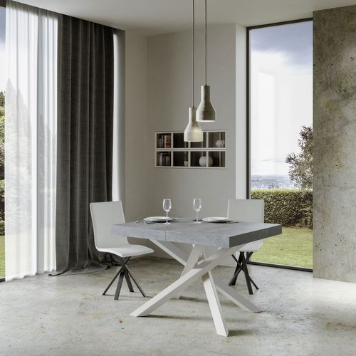 Table Extensible 90x140/244 Cm Volantis Gris Béton Cadre Blanc