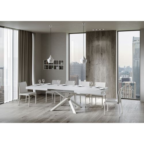 Table Extensible 90x160/420 Cm Volantis Frêne Blanc Cadre Blanc