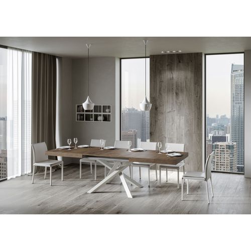 Table Extensible 90x160/420 Cm Volantis Noyer Cadre Blanc
