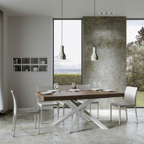 Table Extensible 90x160/420 Cm Volantis Noyer Cadre Blanc