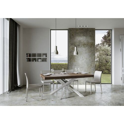 Table Extensible 90x160/420 Cm Volantis Noyer Cadre Blanc