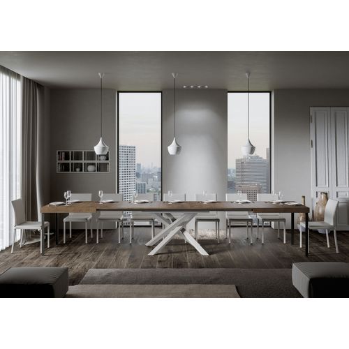 Table Extensible 90x160/420 Cm Volantis Noyer Cadre Blanc
