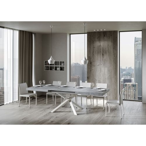 Table Extensible 90x180/440 Cm Volantis Gris Béton Cadre Blanc
