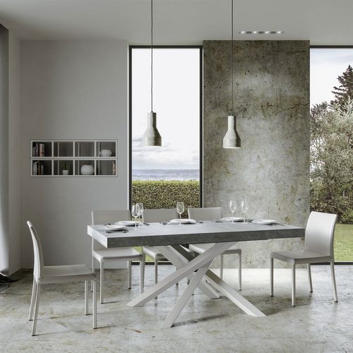 Table Extensible 90x180/440 Cm Volantis Gris Béton Cadre Blanc