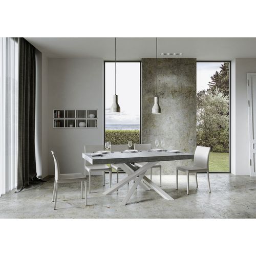 Table Extensible 90x180/440 Cm Volantis Gris Béton Cadre Blanc
