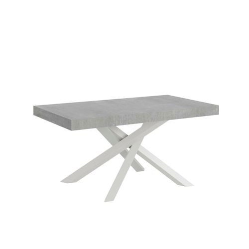 Table Extensible 90x180/440 Cm Volantis Gris Béton Cadre Blanc