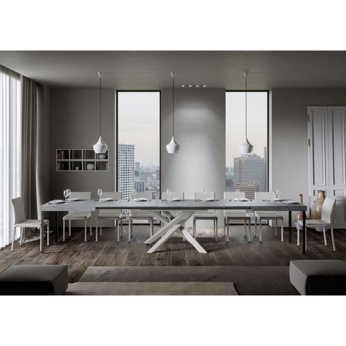 Table Extensible 90x180/440 Cm Volantis Gris Béton Cadre Blanc