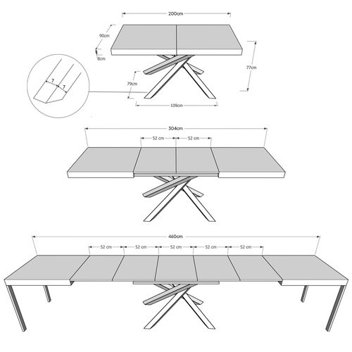 Table Extensible 90x200/460 Cm Volantis Chêne Nature Cadre Blanc