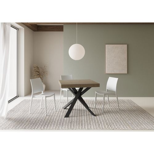 Table Extensible 90x90/194 Cm Clerk Taupe Pieds Anthracite