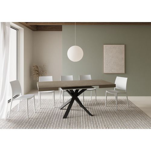 Table Extensible 90x90/194 Cm Clerk Taupe Pieds Anthracite