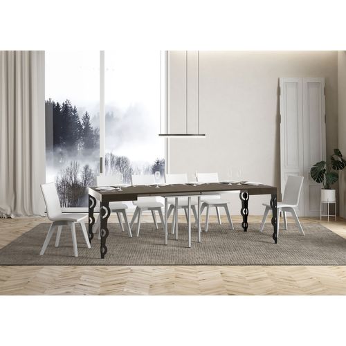 Table Extensible 90x90/246 Cm Karamay Taupe Pieds Anthracite