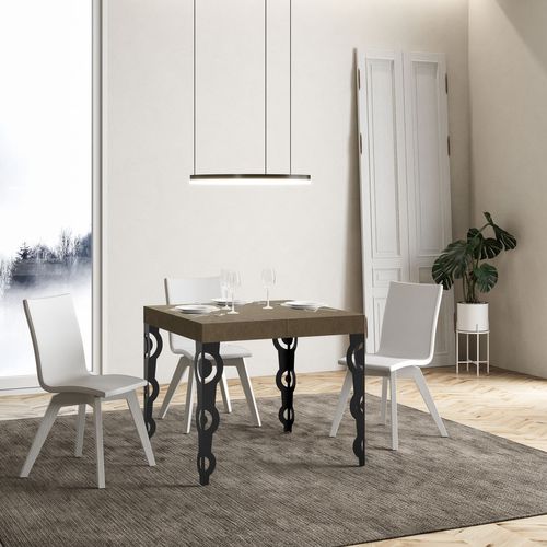 Table Extensible 90x90/246 Cm Karamay Taupe Pieds Anthracite