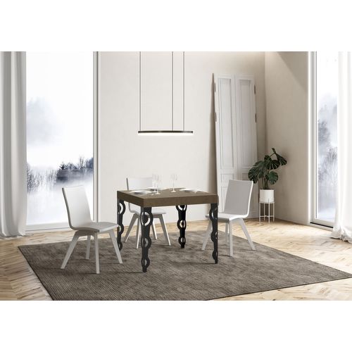 Table Extensible 90x90/246 Cm Karamay Taupe Pieds Anthracite