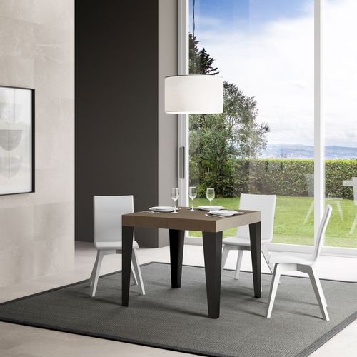 Table Extensible 90x90/246 Cm Flame Taupe Pieds Anthracite