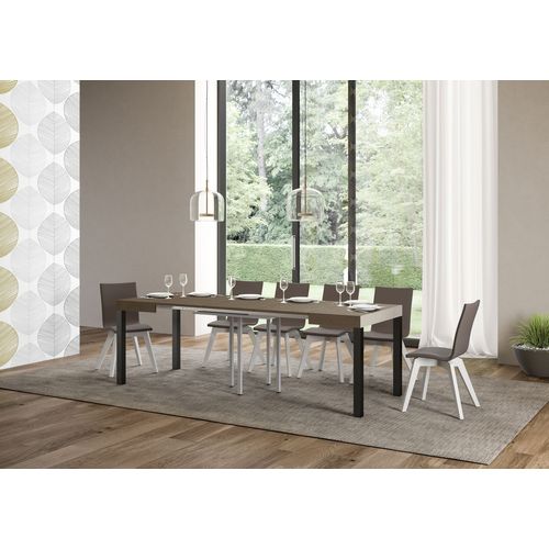 Table Extensible 90x90/246 Cm Everyday Taupe Pieds Anthracite