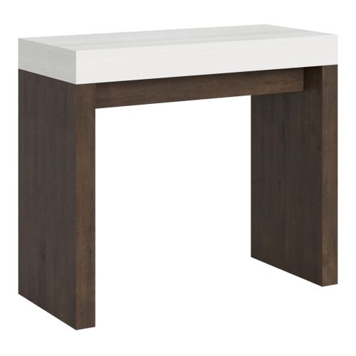 Console Extensible 90x40/196 Cm Roxell Mix Small Dessus Frêne Blanc - Structure Noyer