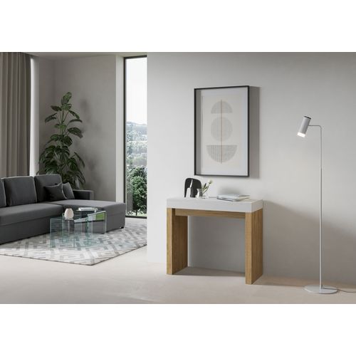Console Extensible 90x40/196 Cm Roxell Mix Small Dessus Frêne Blanc - Structure Chêne Nature