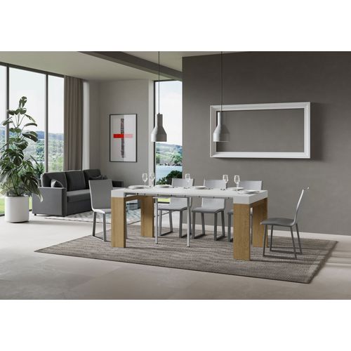 Console Extensible 90x40/196 Cm Roxell Mix Small Dessus Frêne Blanc - Structure Chêne Nature