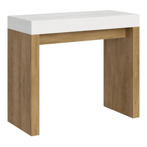 Console Extensible 90x40/196 Cm Roxell Mix Small Dessus Frêne Blanc - Structure Chêne Nature