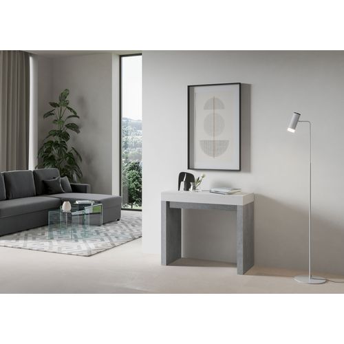 Console Extensible 90x40/196 Cm Roxell Mix Small Dessus Frêne Blanc - Structure Ciment