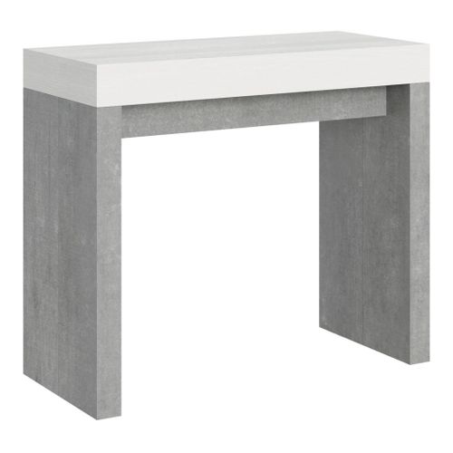 Console Extensible 90x40/196 Cm Roxell Mix Small Dessus Frêne Blanc - Structure Ciment