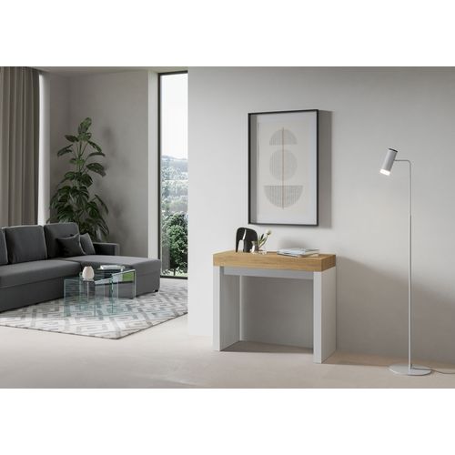 Console Extensible 90x40/300 Cm Roxell Mix Dessus Chêne Nature - Structure Frêne Blanc