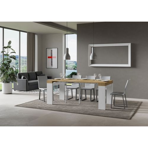 Console Extensible 90x40/300 Cm Roxell Mix Dessus Chêne Nature - Structure Frêne Blanc